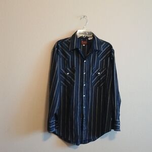 Plains Western Wear Long Sleeve Blue Plaid Snap Men's Shirt Size L